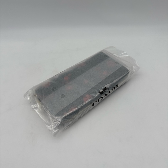 Coach Long Zip Around Wallet With Floral Print Black Red Gold - Picture 15 of 15